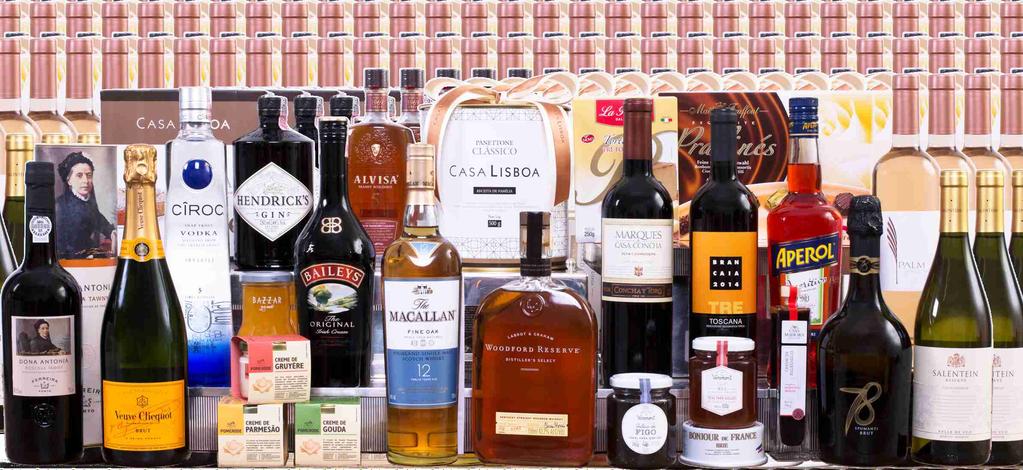 1 GARRAFA DE WHISKY ESCOCÊS MACALLAN 12 ANOS 1 GARRAFA DE WHISKEY AMERICANO WOODFORD RESERVE 1 GARRAFA DE CHAMPAGNE FRANCÊS VEUVE CLICQUOT BRUT 1 GARRAFA DE GIN ESCOCÊS HENDRICK'S 1 GARRAFA DE VODKA