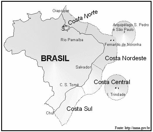 5 Figura 1. Mapa da costa do Brasil mostrando os quatro Scores do Programa REVIZEE. 2. OBJETIVOS A.
