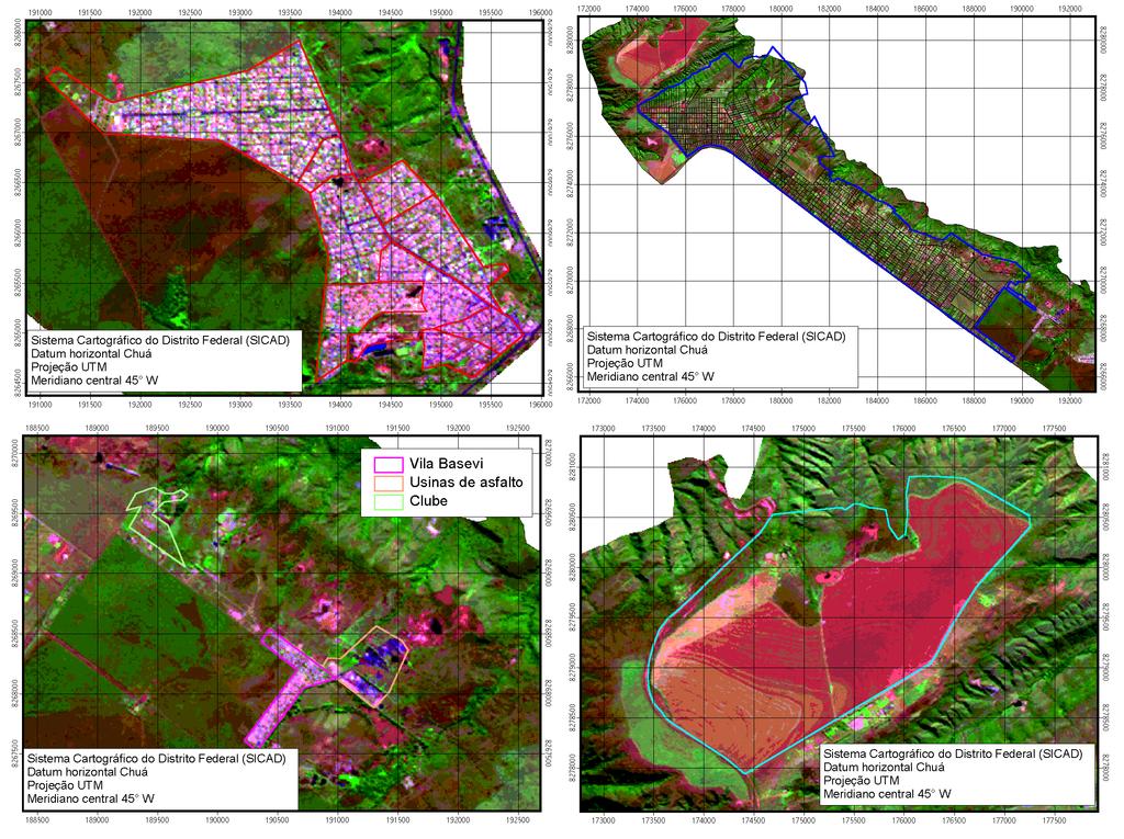 Núcleo Rural Lago Oeste Condomínios do Grande Colorado Chapadinha Vila Basevi Figura 2 - Detalhe das principais ocupações, sobre imagem do sensor SPOT de 2003, na Chapada da Contagem, Área de