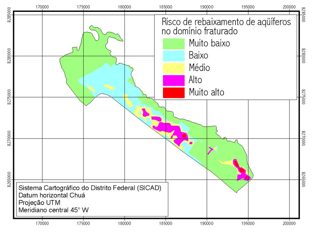 Figura 7 - Mapa de risco de rebaixamento de aqüíferos no domínio fraturado na