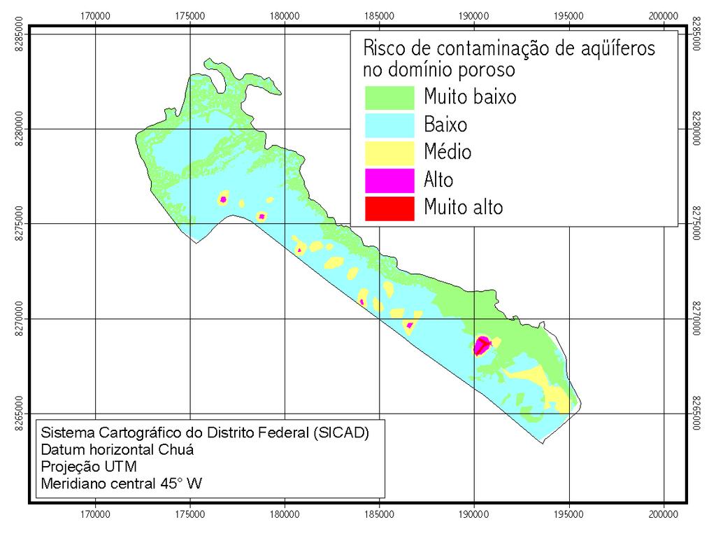 Figura 8 - Mapas de risco de contaminação de aqüíferos no domínio poroso na 