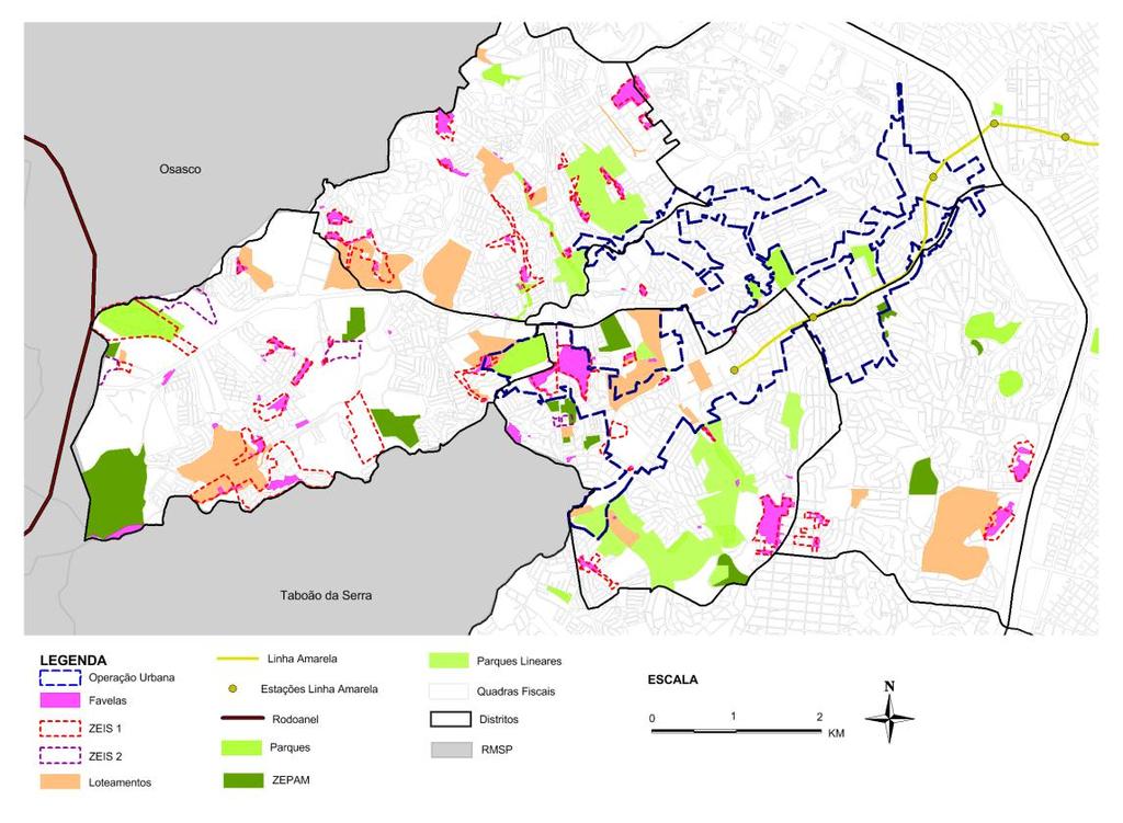 Mapa 14 - Subprefeitura do Butantã - localização das favelas e loteamentos Projeção UTM SAD 69.