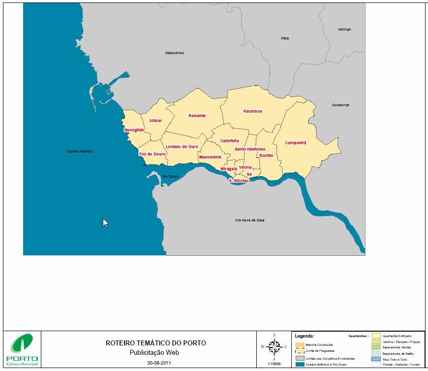 Página 5 de 70 Figura 1 - Enquadramento geográfico das Freguesias e do Município do Porto (Fonte: Roteiro Temático do Porto) Este documento foi elaborado tendo em consideração os principais riscos