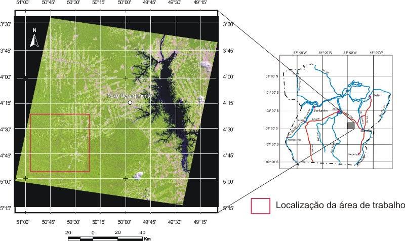 2. Localização da área de trabalho A área de estudo está localizada na porção centro leste do Estado do Pará, a sul da BR-230 (Transamazônica) e sudoeste da cidade de Novo Repartimento, compreende