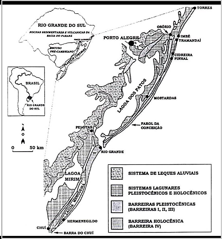 43 Figura 20: Mapa geológico simplificado da Planície Costeira do Rio Grande do Sul (Extraído de Tomazelli e Vilwock, 2000).
