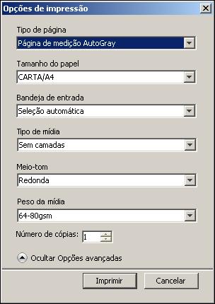 COLORWISE PRO TOOLS 25 8 Na caixa de diálogo Opções de impressão que é exibida, selecione a Bandeja de entrada a ser usada para a página de medidas.