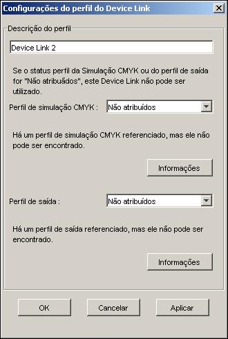 COLORWISE PRO TOOLS 30 Atribuição das configurações de perfil do Device Link As imagens da caixa de diálogo Configurações do perfil do Device Link ilustram uma descrição de Perfil de origem RGB.