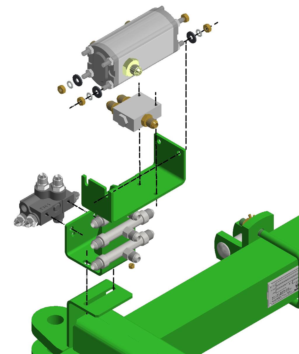 Montagem Montagem da válvula com sistema de turbina Prenda o suporte () no chassi, utilizando parafusos (), arruelas de pressão e porca.