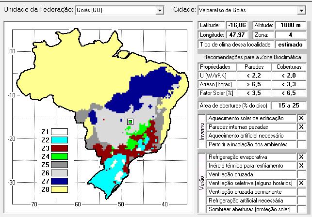 40 6.2. RESULTADOS A cidade de Valparaíso de Goiás está localizada na Zona bioclimática 4 (Fig. 9). Essa informação foi utilizada para cálculo dos parâmetros da edificação.