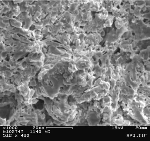 ] A B Figura 3: Micrografias obtidas por MEV das amostras sinterizadas usando um ciclo de queima rápido: (a) 1100 ºC e (b) 1140 ºC.