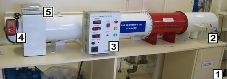 Para realização da secagem utilizou-se um secador de túnel com escoamento paralelo de ar (Figura 2) localizado no Laboratório de Engenharia Química da Universidade Federal do Pampa.