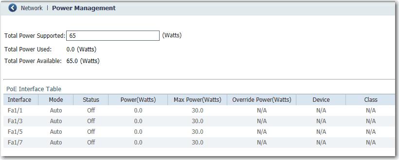 Capítulo 4 Gerenciar o switch através da interface da Web do Device Manager Para configurar portas PoE, no menu Configure, selecione Power Management.