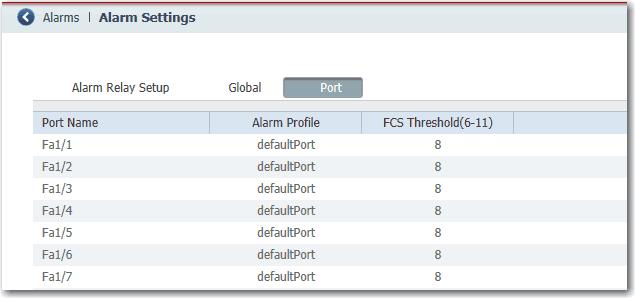 Gerenciar o switch através da interface da Web do Device Manager Capítulo 4 Alarmes de porta Para criar perfis de alarme para portas individuais, no menu Configure, selecione Alarm Settings e clique