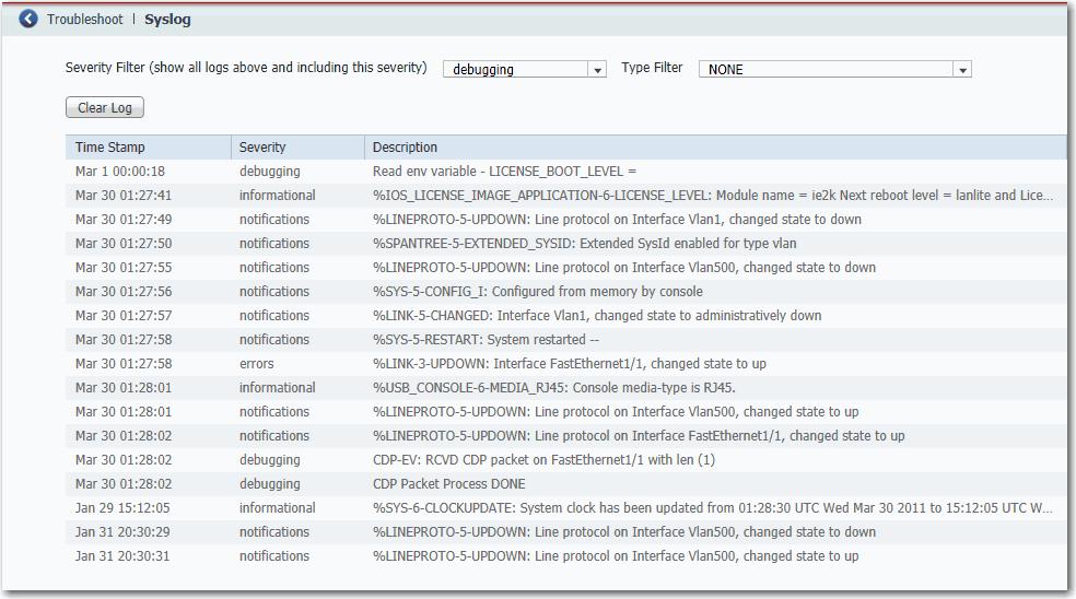 Capítulo 4 Gerenciar o switch através da interface da Web do Device Manager Visualização de mensagens de log do sistema O registo do sistema exibe eventos que ocorreram no dispositivo e em suas