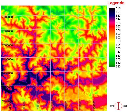 174 Mercante e Antunes Geração do MDT e mapa declividade Os dados da SRTM foram gerados no sistema de coordenadas lat/long, datum WGS84, com resolução espacial de 90 m.