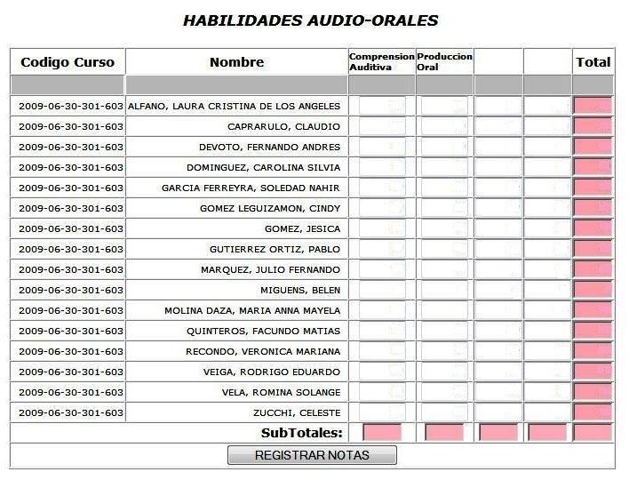 PLANILHA DE INGRESSO DE NOTAS Habilidades Áudio-Orais Exame