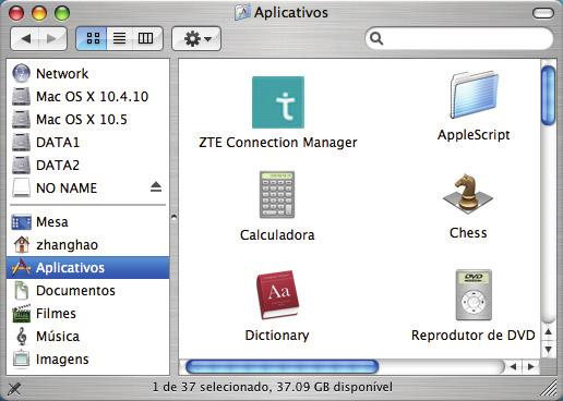 Após a instalação selecionar Finder Aplicativos e econtrará listado o programa ZTE Connection Manager. 3.2.