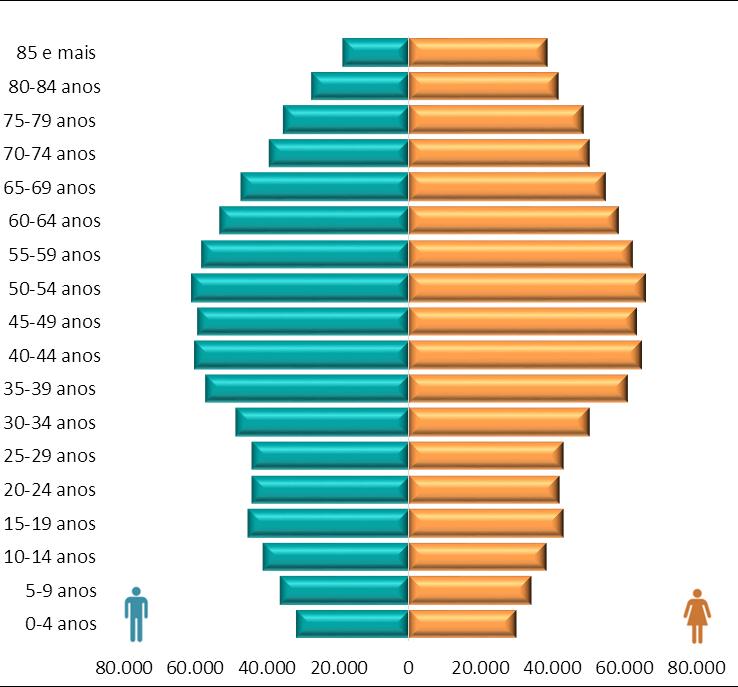 Plano de Atividades 2017 Figura 2 Pirâmide etária da população residente na região de saúde do Centro Fonte: PORDATA Em termos dos principais indicadores demográficos, tal como se observa no quadro