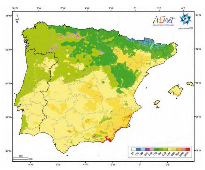 Figura 28: Classificação Koppen-Geiger para a Península Ibérica e ilhas Baleares Fonte: Barceló, 2011: 18 No que diz respeito à temperatura do ar, os dados recolhidos do IPMA, referentes ao período