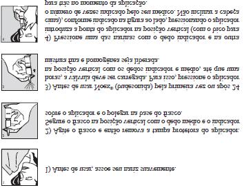 Limpeza: limpe as partes plásticas regularmente. Lave o bico do aplicador com água. Seque e cubra com a tampa protetora. NÃO RETIRAR O APLICADOR. Nunca empreste seu spray nasal para outra pessoa.
