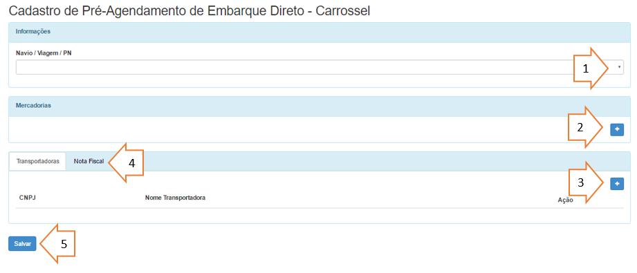 PRÉ-AGENDAMENTO EMBARQUE DIRETO Acesse o menu Pré-Agendamento, depois clique em Embarque Direto, em seguida clique no botão Cadastro.