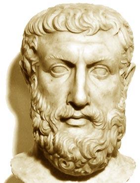 Os filósofos pré-socráticos Heráclito de Éfeso (c. 535-475 a.c.) e Parménides de Eleia (c. 515-450 a.c)!