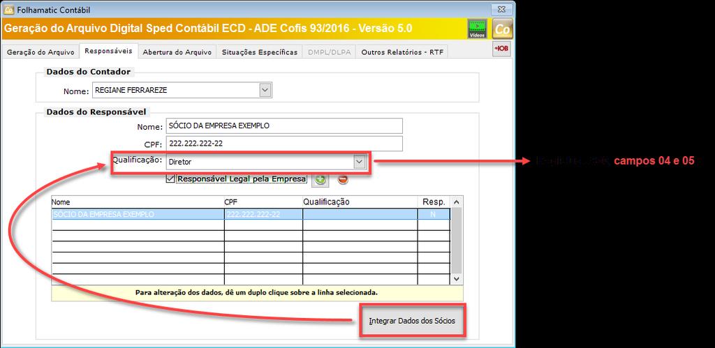 do(s) sócio(s) Menu Arquivos/ Dados dos