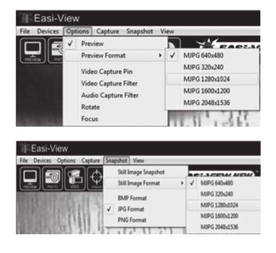 Interface do Usuário do Software Easi-View A resolução de pré-visualização de uma imagem pode ser definida no menu de opções.