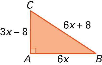 3. Na figura seguinte, o triângulo [ABC] é retângulo em A. Tendo em conta os polinómios associados aos lados do triângulo: 3.1. justifica, aplicando o teorema de Pitágoras, que x 16x 0 ; 3.