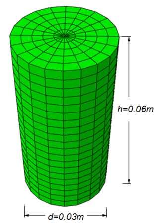 53 triangular de seis nós). Os nós da base estão restringidos ao deslocamento e à rotação. Os deslocamentos foram aplicados de forma controlada aos nós do topo da amostra. Figura 4.