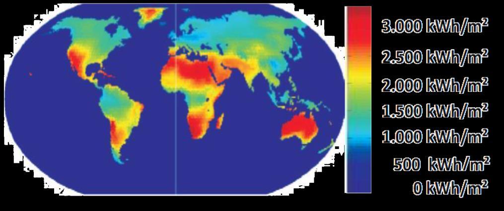 O Brasil se destaca frente ao muitos países em relação ao índice de irradiação média anual mundial, em especial A irradiação média anual