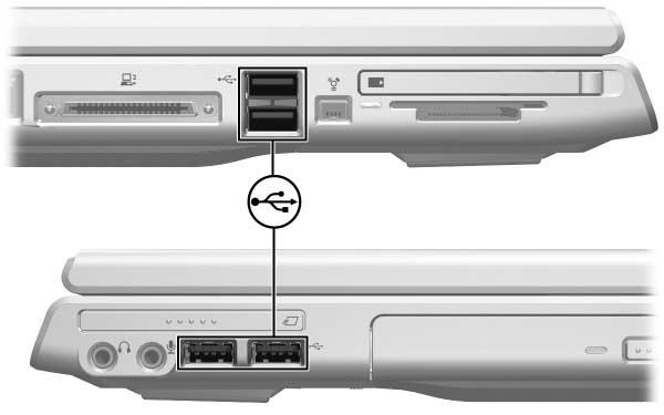 O computador possui quatro portas USB padrão que admitem dispositivos USB 2.0 e USB 1.1. Os dispositivos de ancoragem opcionais fornecem portas USB adicionais que podem ser utilizadas com o computador.