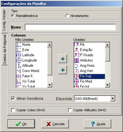 1. CRIANDO PLANILHA PLANIMÉTRICA Para se criar uma Planilha Planimétrica selecione o menu Arquivo Configurações ou clique sobre o ícone. Será aberta a tela Configurações da Planilha: Figura 1.