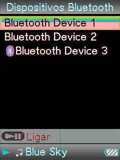 83 Ouvir músicas através da ligação Bluetooth Estabelecer a ligação Bluetooth a partir do menu Início Bluetooth Botão BACK/HOME Botão de 5 direcções Definir o dispositivo Bluetooth para o preparar