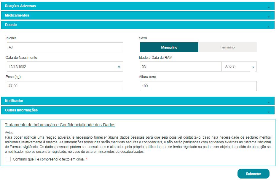 Eliminar um medicamento suspeito/interação - selecione o ícone cruz ( x ) referente ao medicamento que pretende eliminar (no exemplo XXX Retard).