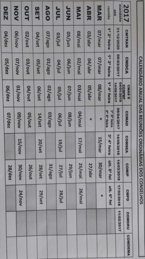 Calendário Anual das Reuniões