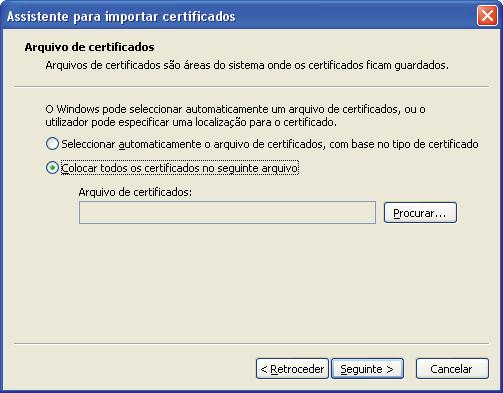 Funções de segurança e Quando aparecer Assistente para importar certificados, clique