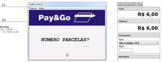 Página:27 No Pay&Go também será exibido a tela para informar o número de parcelas: OBSERVAÇÃO: Se o número máximo de parcelas