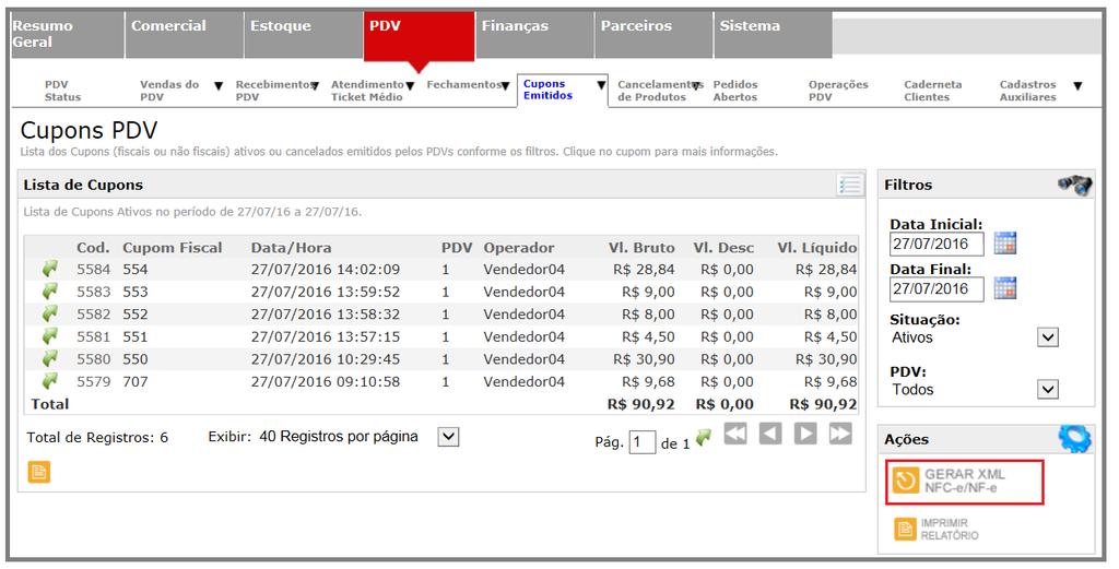 Página:7 Caso não tenham saídas autorizadas no período selecionado, o sistema irá exibir alerta.