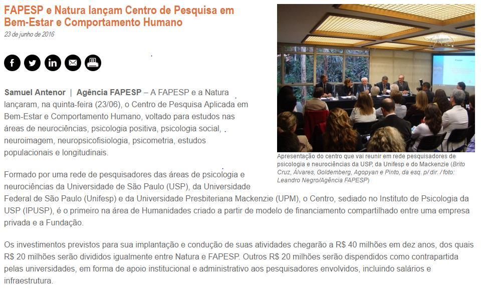 FAPESP/Natura/IP, USP: Centro para Pesquisa em