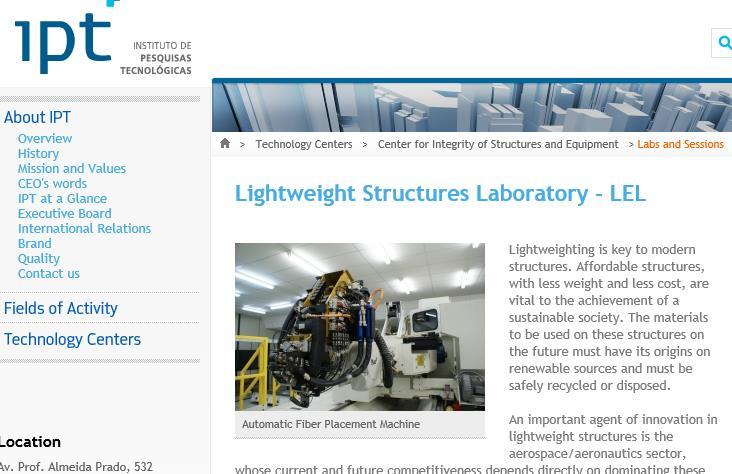 Laboratório de Estruturas Leves: Embraer, IPT, ITA;