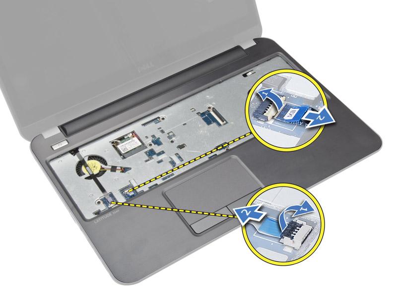 4. Vire o computador e desconecte o cabo do touchpad e cabo do botão de liga/desliga da placa do sistema. 5.