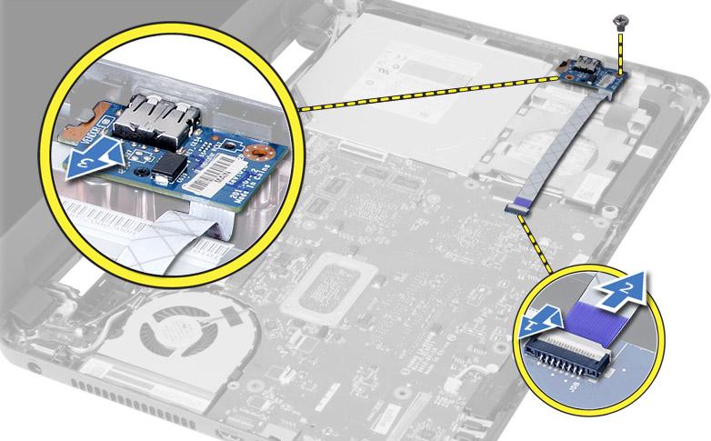 e) cartão SD f) bateria 6. Siga os procedimentos descritos em Após trabalhar na parte interna do computador. Como remover a placa de entrada/saída (E/S) 1.