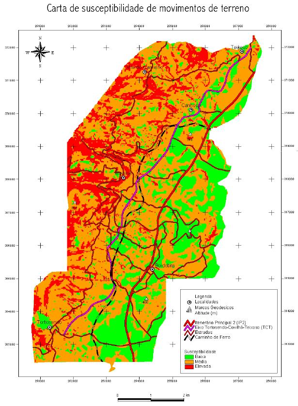 da Carpinteira e Goldra, enquanto as zonas de baixa susceptibilidade surgem essencialmente na zona do vale e em