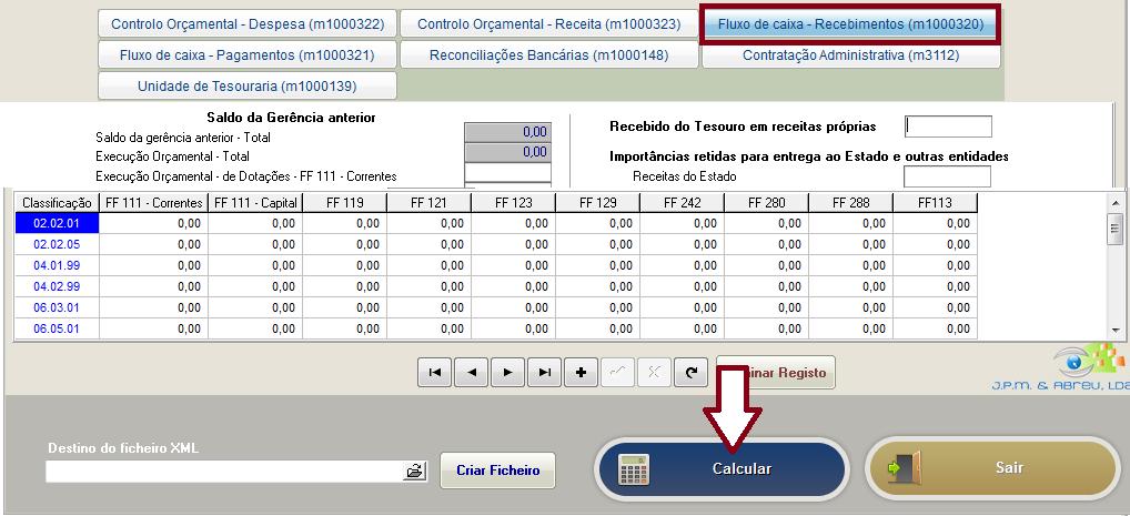 e) Antes de criar os ficheiros XML para submissão da CGE no portal do TC, volte a calcular a parte inferior do mapa Controlo Orçamental Receita (m1000323). 5.