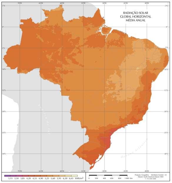 20 Figura 1 - Mapa de radiação solar global horizontal média diária anual do Brasil. Fonte: PEREIRA et al. (2006).