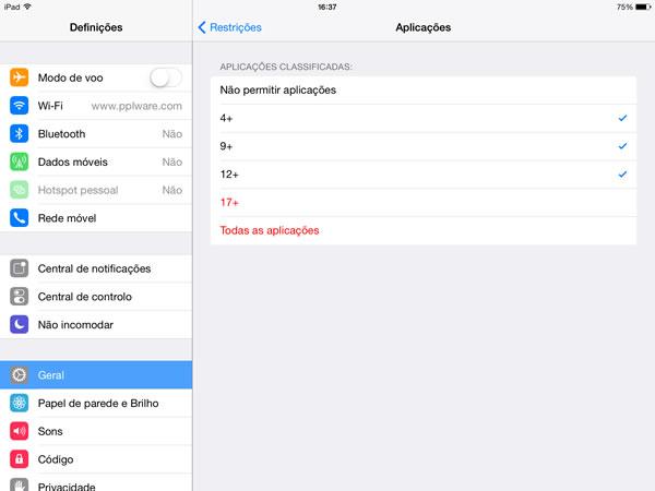 Não pode descarregar app que não sejam para a sua idade Nas aplicações, todas elas têm uma classificação etária, no ipad e iphone, essa classificação também pode ser aplicada, regra que não permite