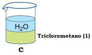 líquido 3 (ciclohexano) não se mistura com a água destilada e é menos denso, logo a fase que contém o 6 12 deve ficar acima da fase que contém a água. Isto pode ser representado pela figura B.