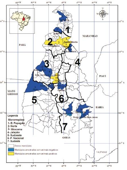 120 MOURA SOBRINHO, P. A. de et al. Figure 1: Geographical representation of the municipalities in Tocantins State representative of the sample SRLV in caprine.