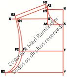 LINHA LATERAL 19 EE1 ¼ do busto = 84 : 4 = 21 20 Ligar CE1 por uma reta e marque D1 na linha da cintura 21 D1D2 = entrar 1.